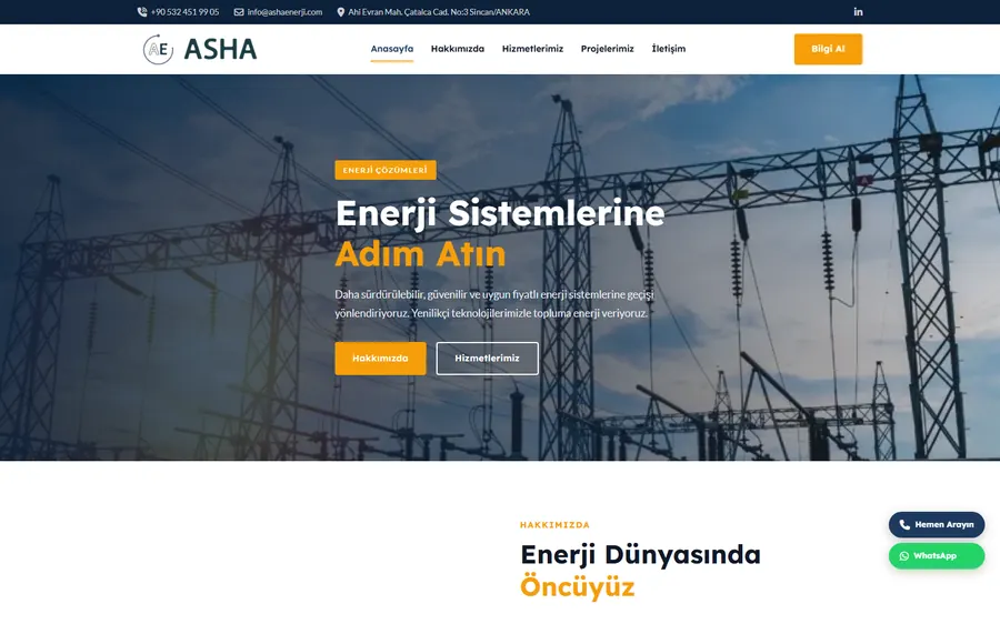 Asha Enerji web sitesi tasarımı
