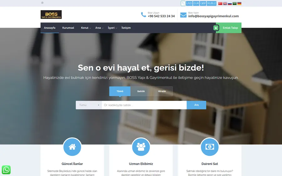 Boss Yapı ve Gayrimenkul web sitesi tasarımı