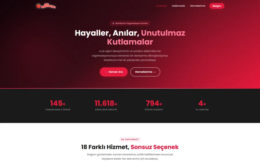Çilek Organizasyon web sitesi tasarımı